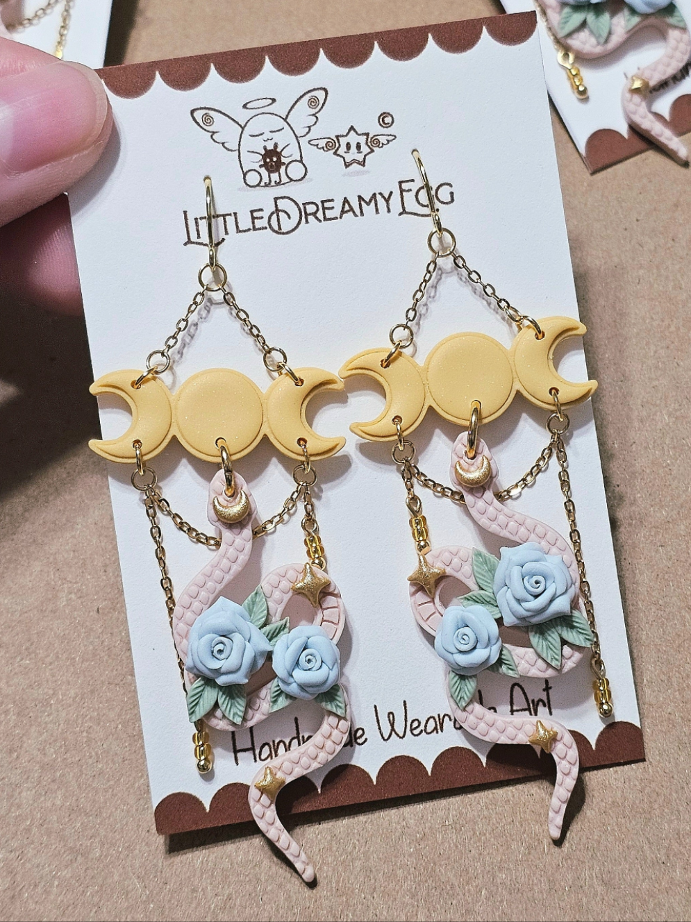 Celestial Snake and Moon Phases Dangles