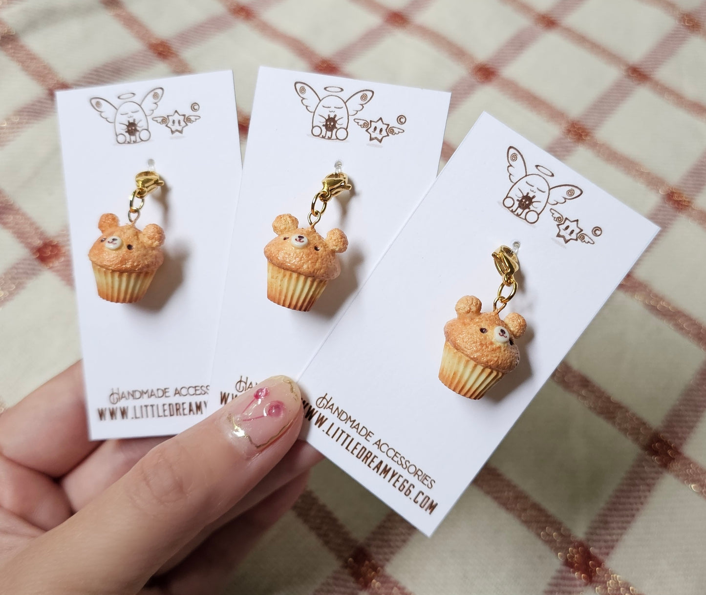 Teddy Bear Cupcake Phone Charms, Decorative keychain charm