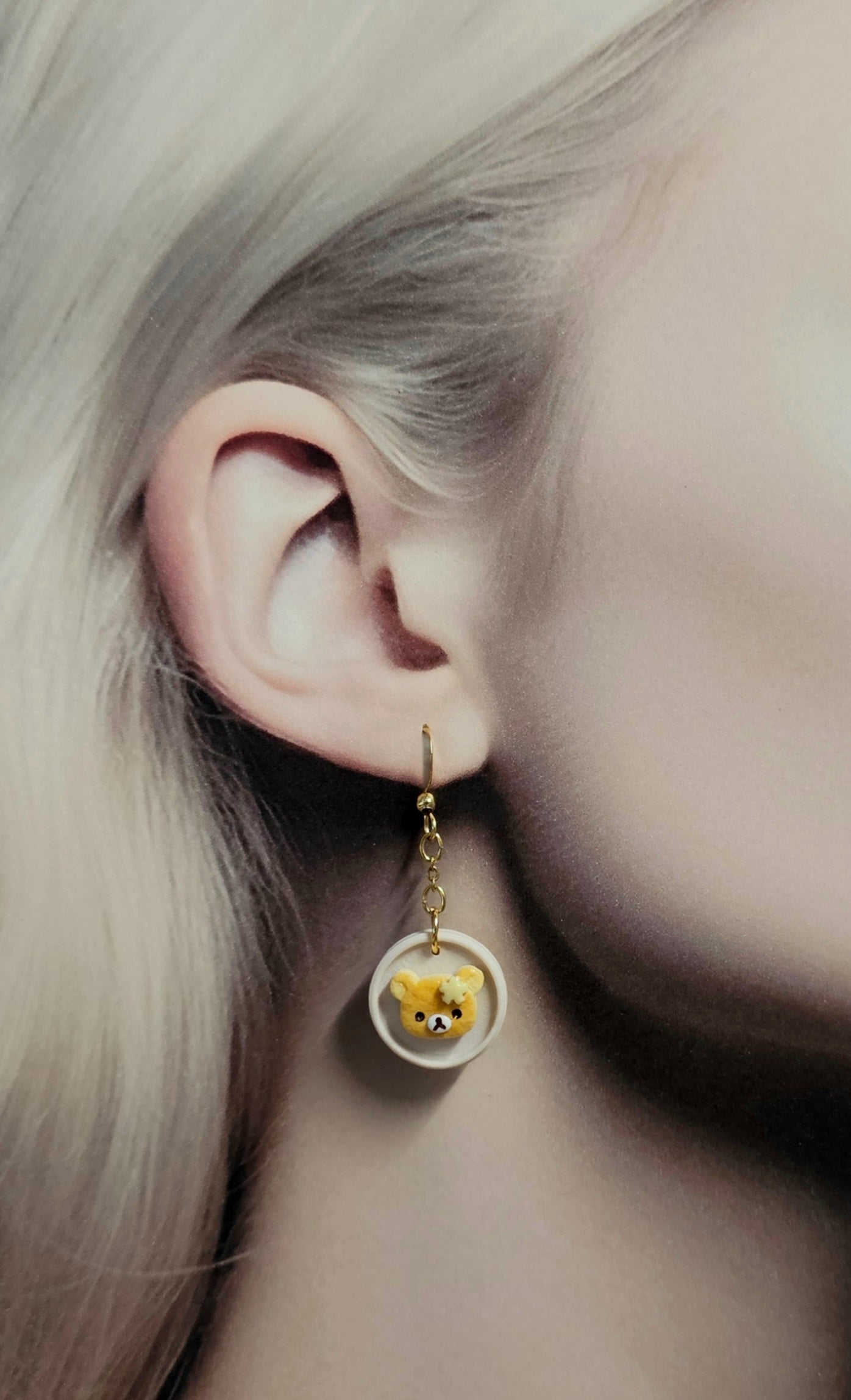 Kawaii Teddy Pancake Dangles, Cute Animal Miniature Food Earrings