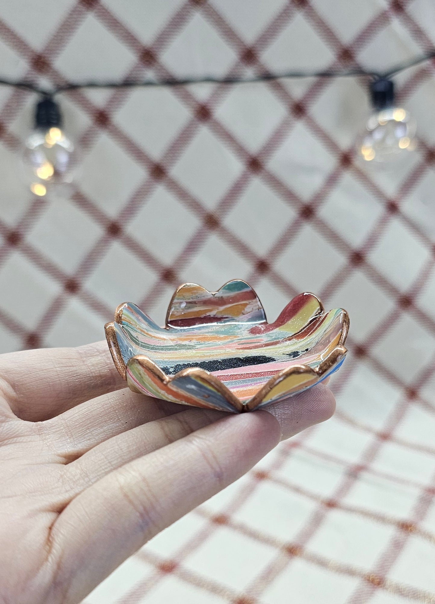 Unique handmade polymer clay jewelry dish, Sakura Flower Shape