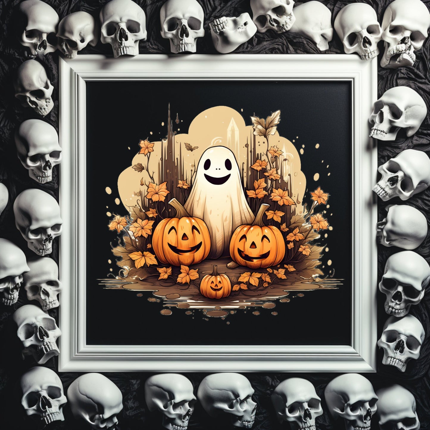 Happy Cute Halloween Ghost, Sublimation Design, Clipart, Vector Graphics for Cups, sticker, T-shirts, Print on Demand, svg png eps dxf,