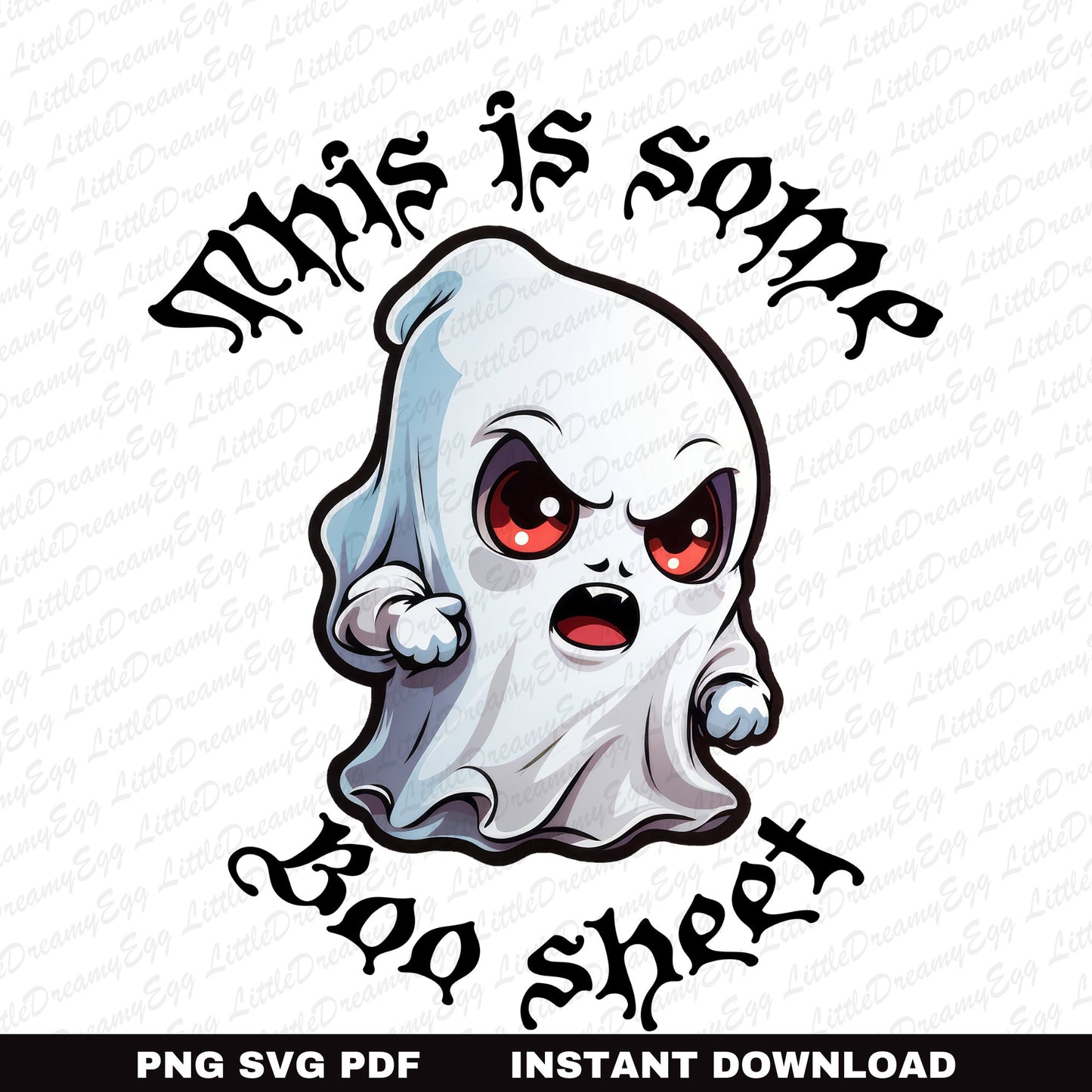 Funny Halloween Cute Angry Ghost Boo Sheet Sublimation Design | Digital Download