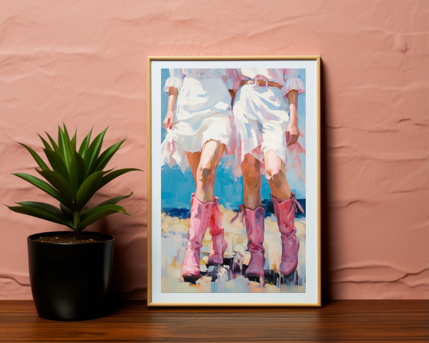 Western Pink cowgirl Boots | Girly Wall Art | | Pink Apartment Painting | 1950s painting | Retro Downloadable print