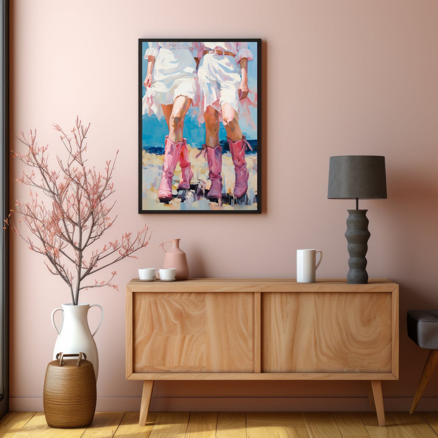 Western Pink cowgirl Boots | Girly Wall Art | | Pink Apartment Painting | 1950s painting | Retro Downloadable print