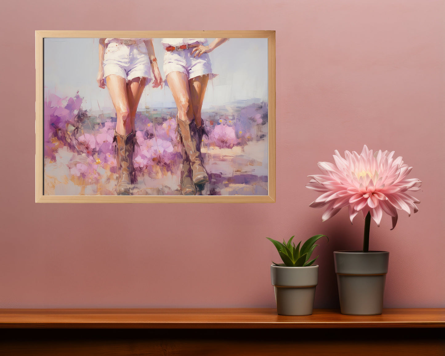 Western cowgirl Boots | purple floral flowers | Girly Wall Art | | Pink Apartment Painting | 1950s painting | Retro Downloadable print