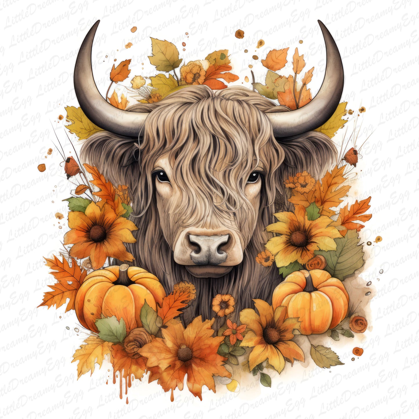 Highland Cow PNG Sublimation Design - Fall & Halloween Digital Download