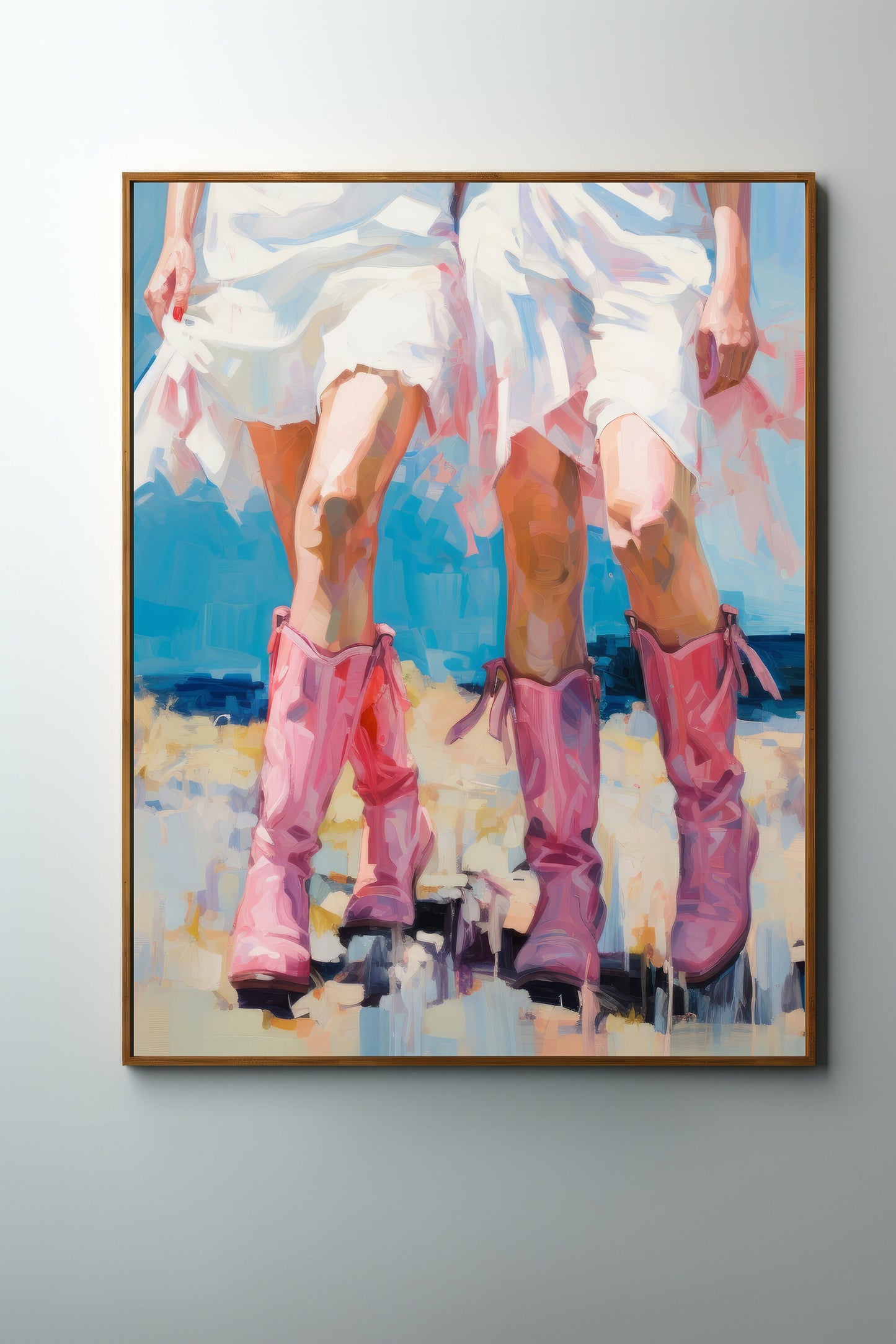 Western Pink cowgirl Boots | Girly Wall Art | | Pink Apartment Painting | 1950s painting | Retro Downloadable print