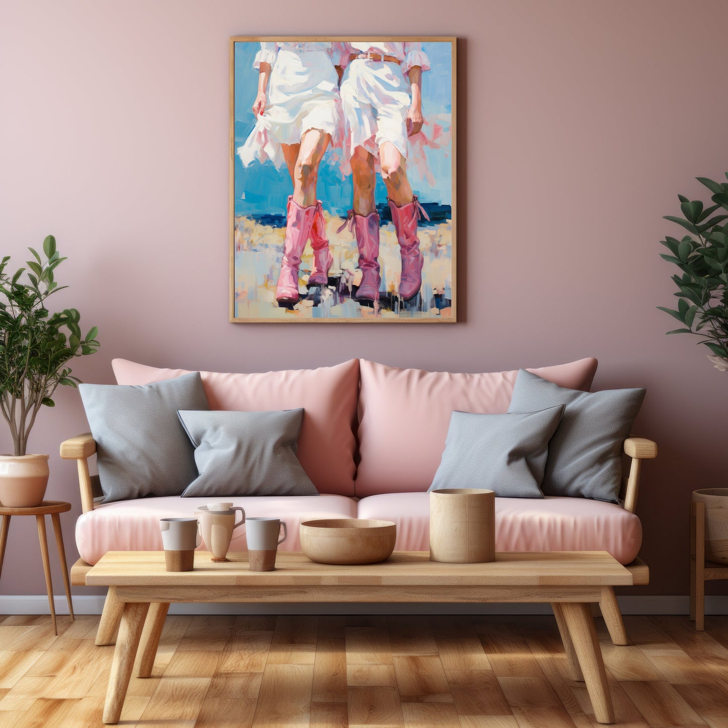 Western Pink cowgirl Boots | Girly Wall Art | | Pink Apartment Painting | 1950s painting | Retro Downloadable print