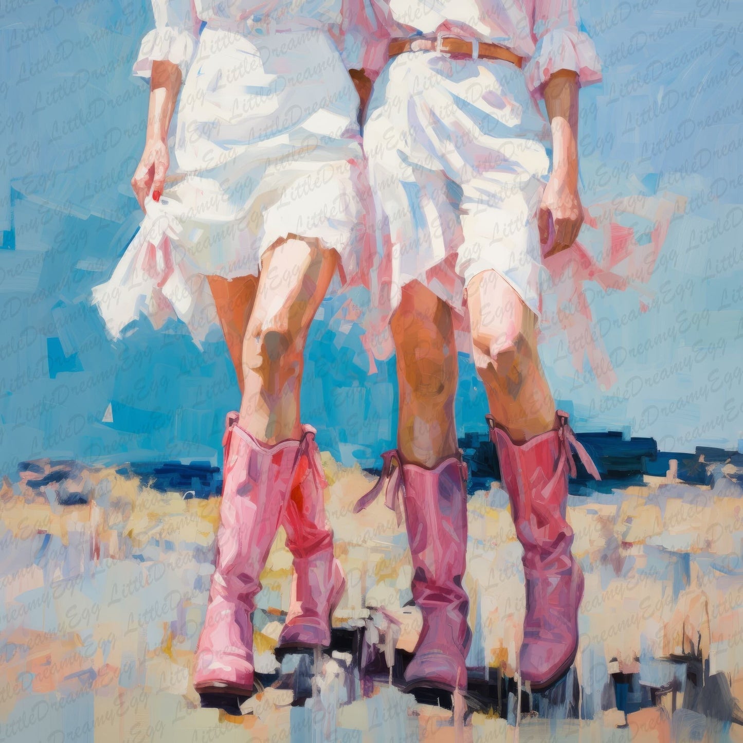 Western Pink cowgirl Boots | Girly Wall Art | | Pink Apartment Painting | 1950s painting | Retro Downloadable print