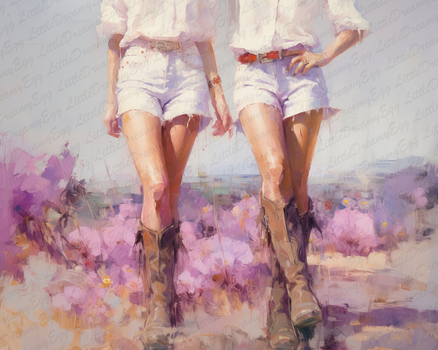 Western cowgirl Boots | purple floral flowers | Girly Wall Art | | Pink Apartment Painting | 1950s painting | Retro Downloadable print