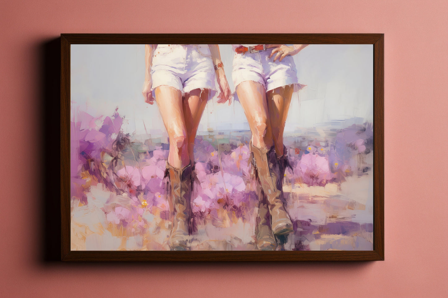 Western cowgirl Boots | purple floral flowers | Girly Wall Art | | Pink Apartment Painting | 1950s painting | Retro Downloadable print