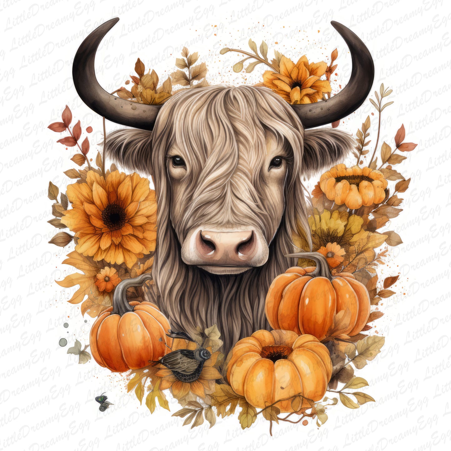Highland Cow PNG Sublimation Design - Fall & Halloween Digital Download