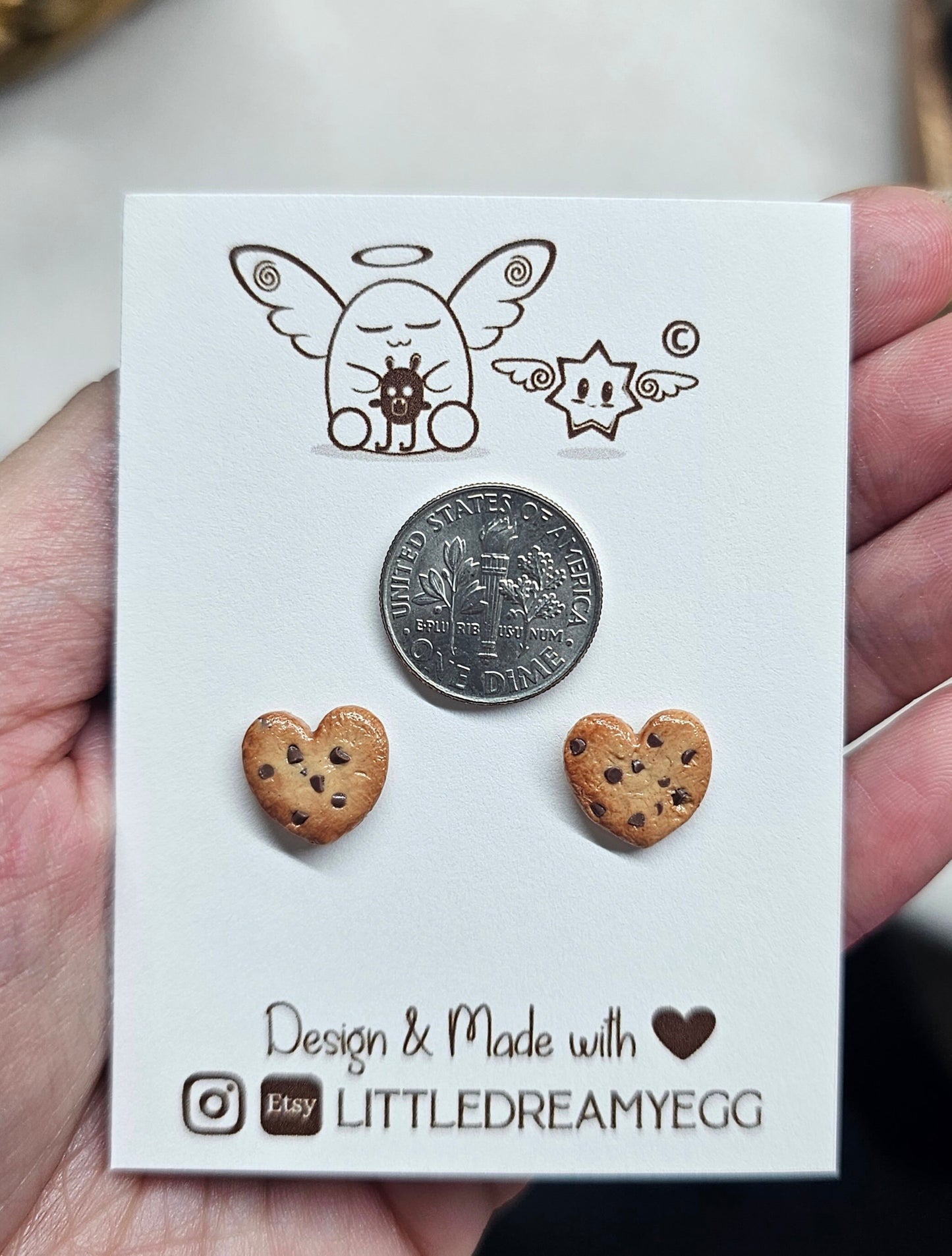 Heart Chocolate Chip Cookies Earrings | Polymer Clay Valentine Studs