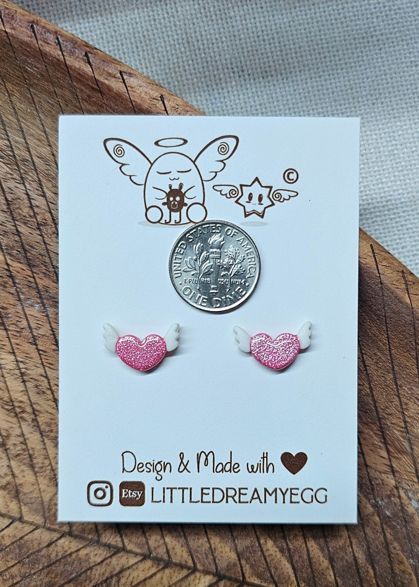 Flying Hearts Stud Earrings, Valentine, Polymer Clay Earrings