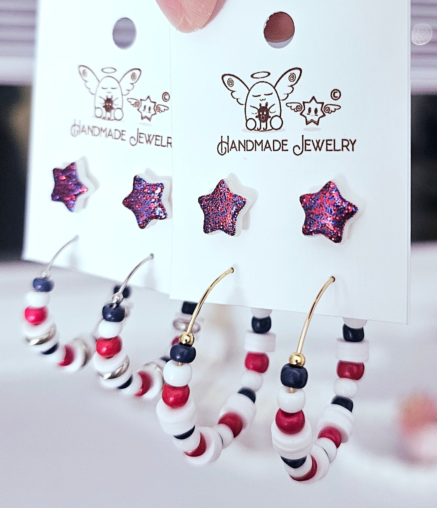 4th of July Bead Hoops Star Studs Combo