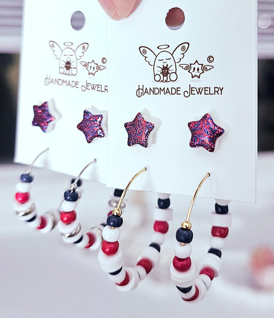 4th of July Bead Hoops Star Studs Combo