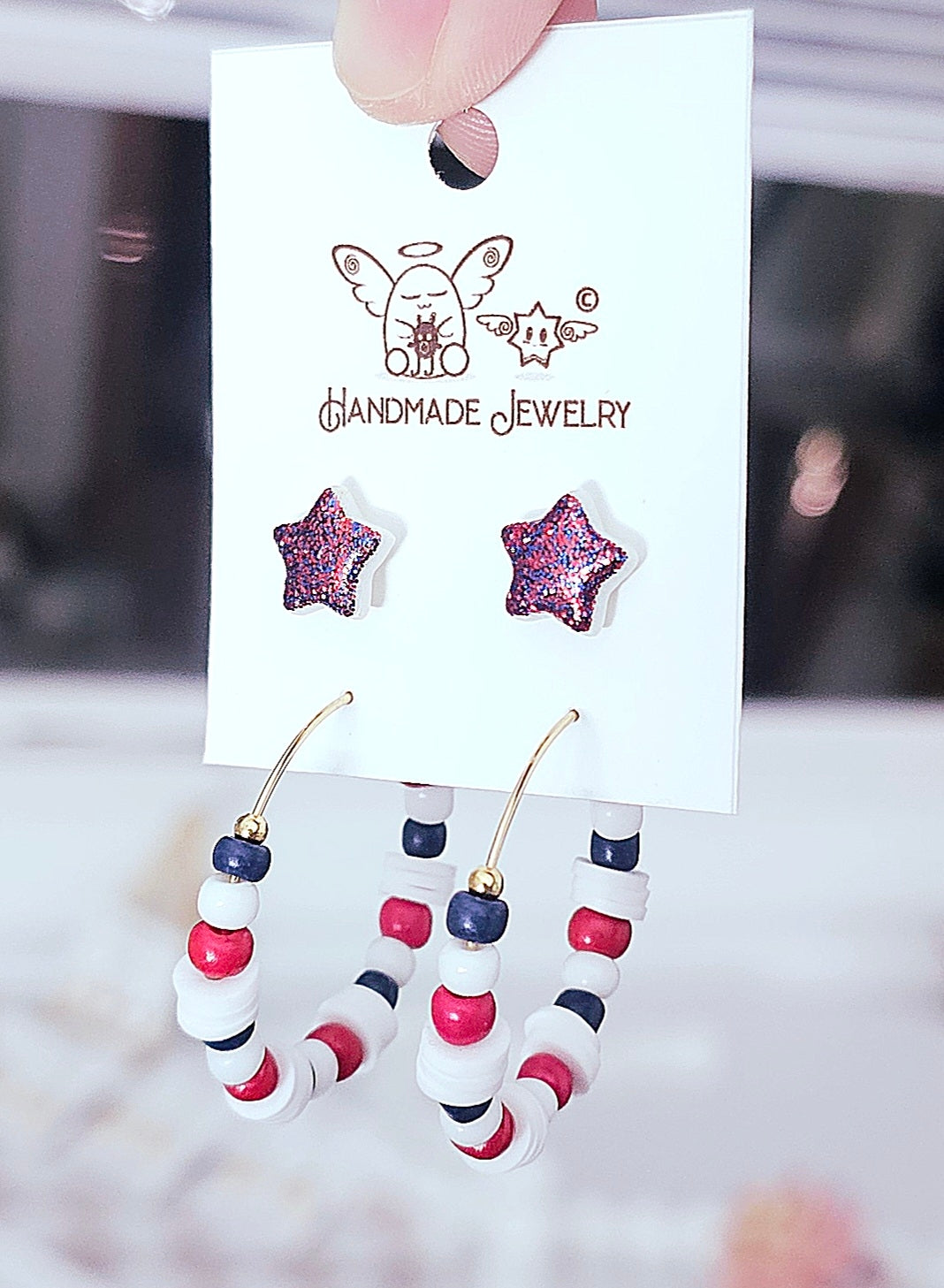 4th of July Bead Hoops Star Studs Combo