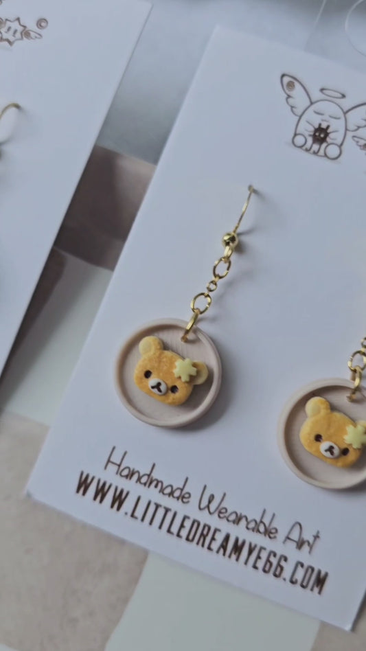 Kawaii Teddy Pancake Dangles, Cute Animal Miniature Food Earrings