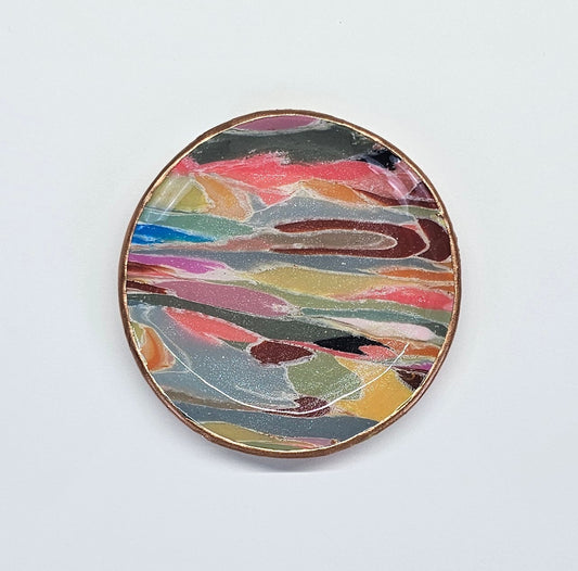 Unique handmade polymer clay jewelry dish, Round Shape #9