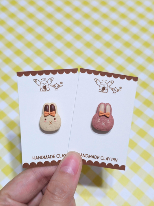 Kawaii Mini Rabbit Head Cracker Cookies, Polymer Clay Pins