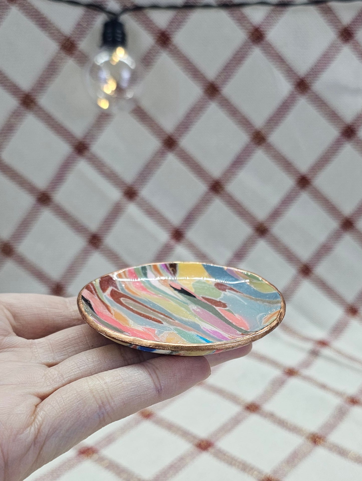 Unique handmade polymer clay jewelry dish, Round Shape #9