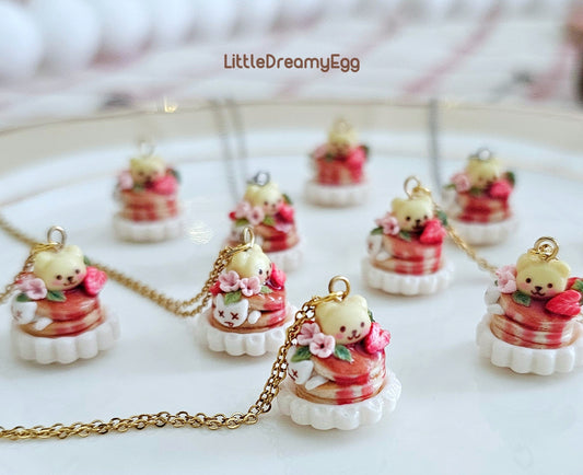 Kawaii Little Chibi Animal on Pancake, Hand-sculpted Polymer Clay Necklace pieces