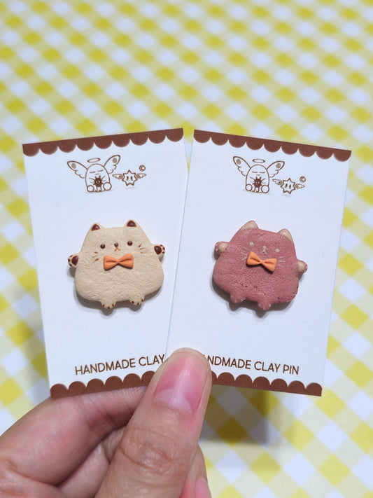 Kawaii Fatty Cat Cracker Cookies, Polymer Clay Pin