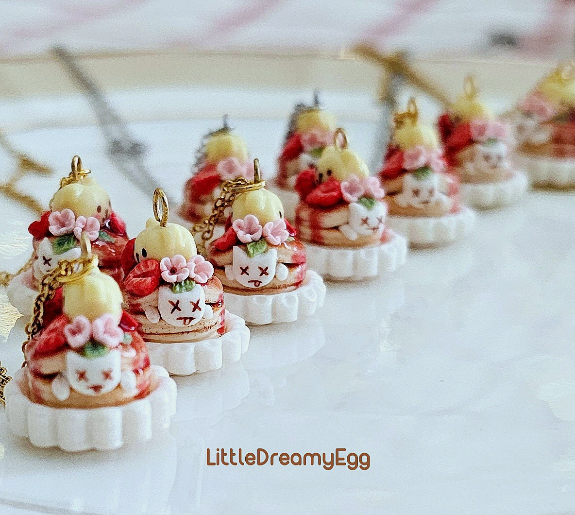 Kawaii Little Chibi Animal on Pancake, Hand-sculpted Polymer Clay Necklace pieces