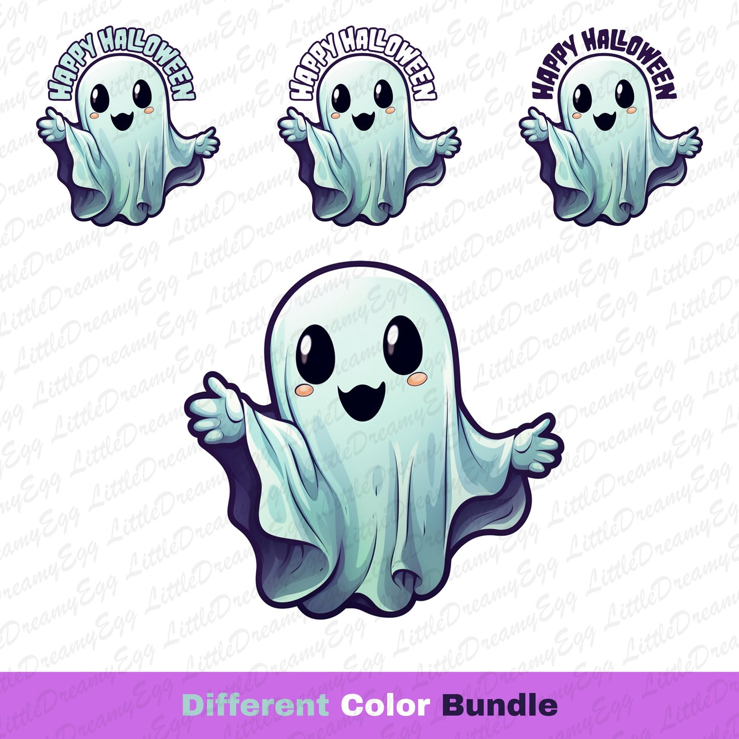 Cute Blue Ghost Color Bundle Set | Halloween Design | Digital Download