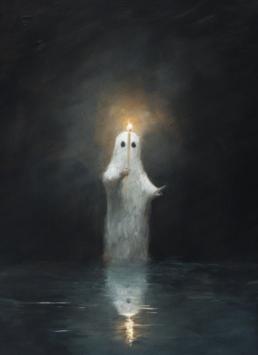 Vintage Haunting Ghost Candle Poster - Dark Academia Halloween Decor