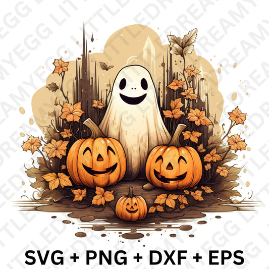 Happy Cute Halloween Ghost, Sublimation Design, Clipart, Vector Graphics for Cups, sticker, T-shirts, Print on Demand, svg png eps dxf,