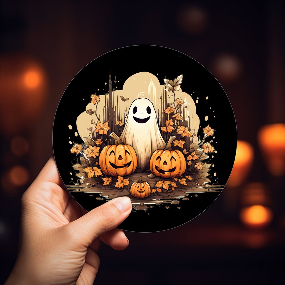 Happy Cute Halloween Ghost, Sublimation Design, Clipart, Vector Graphics for Cups, sticker, T-shirts, Print on Demand, svg png eps dxf,