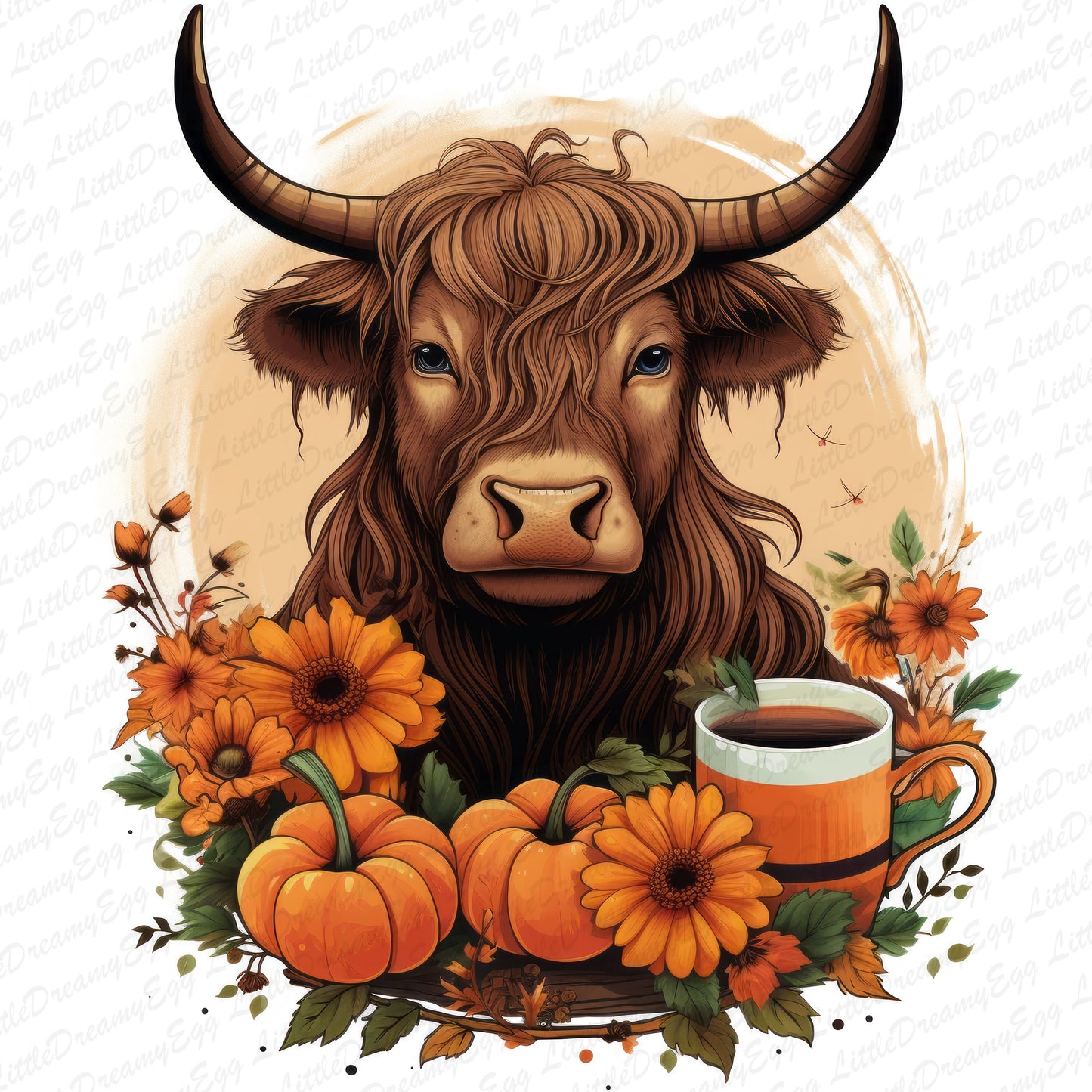 Highland Cow PNG Sublimation Design - Fall & Halloween Digital Download