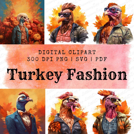 Turkey Fashion Bundle PNG | Autumn Sublimation for Fall & Thanksgiving |  Digital Download