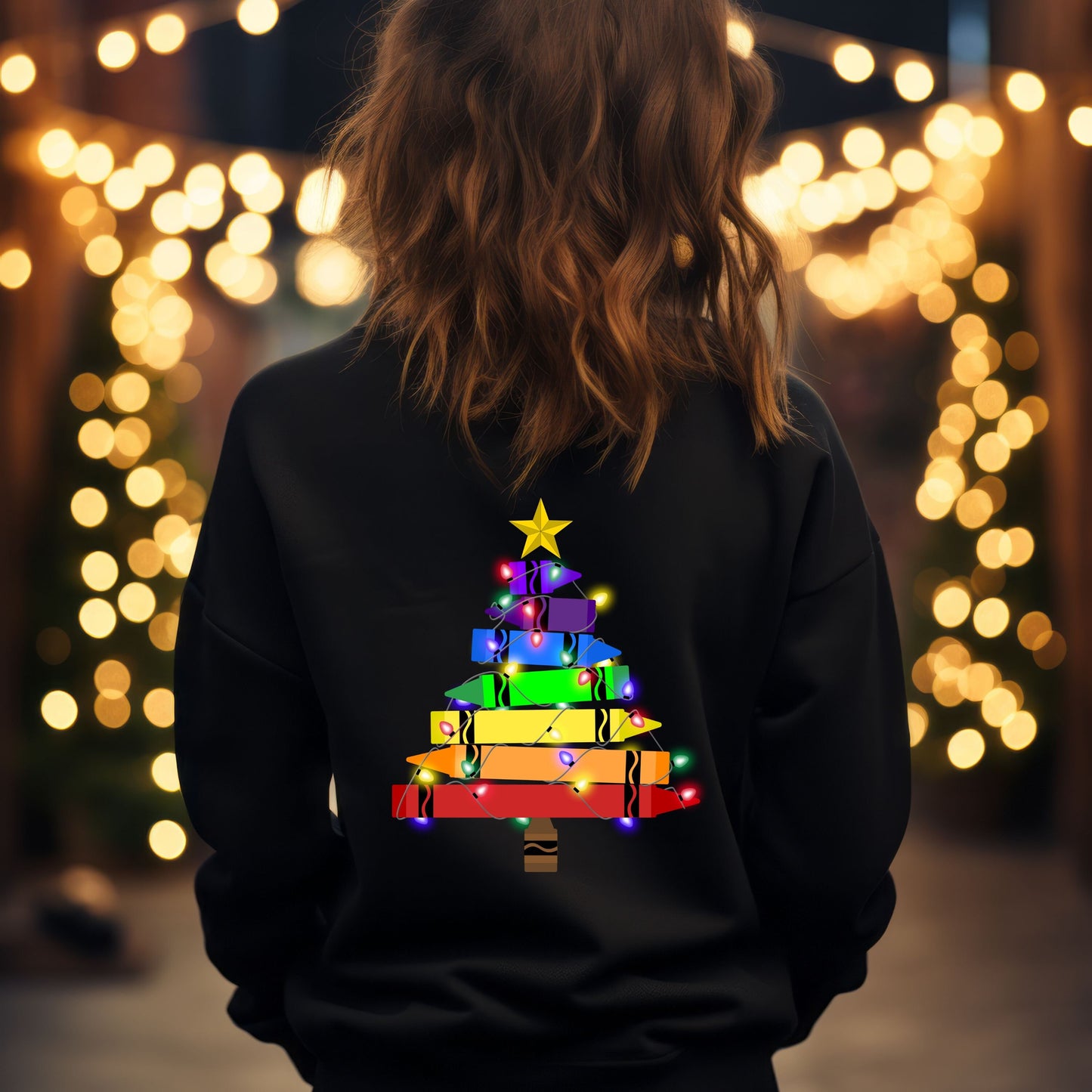 Crayon Christmas Tree with Lights PNG | Teacher's Merry Christmas Gift | Digital Download