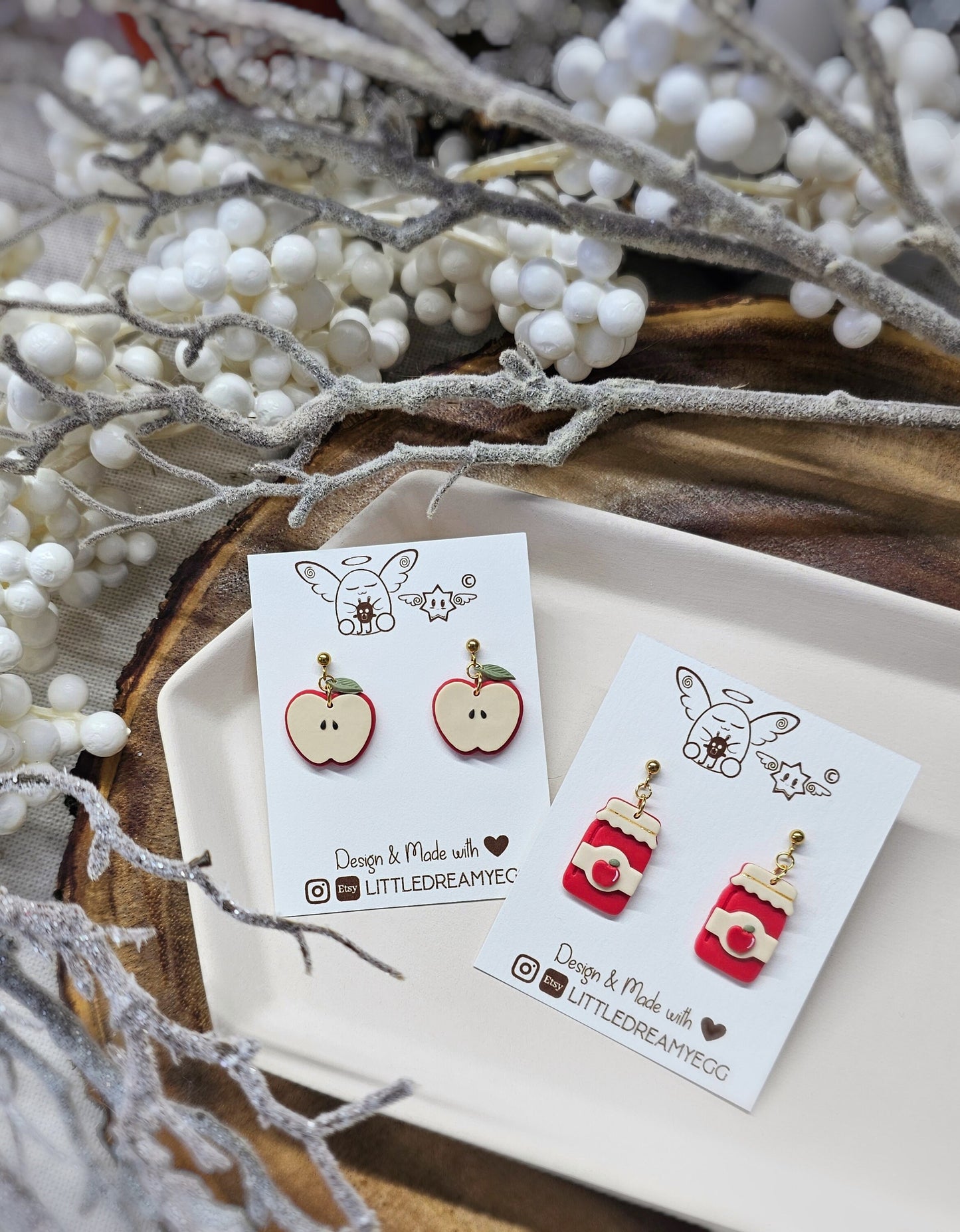 Apple, Apple Jar Earrings,  Hypoallergenic, Polymer Clay Earrings