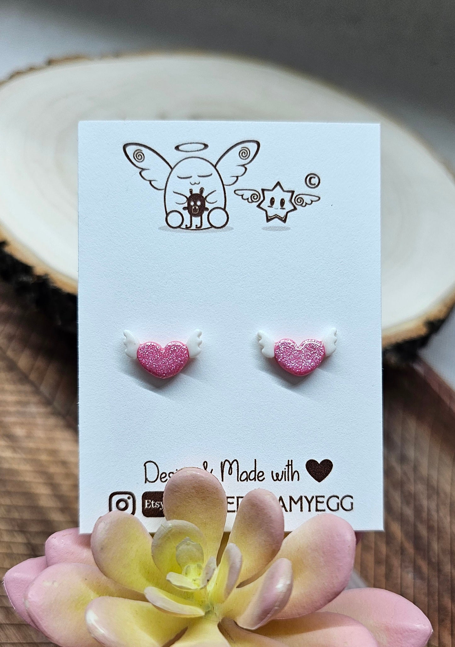 Flying Hearts Stud Earrings, Valentine, Polymer Clay Earrings