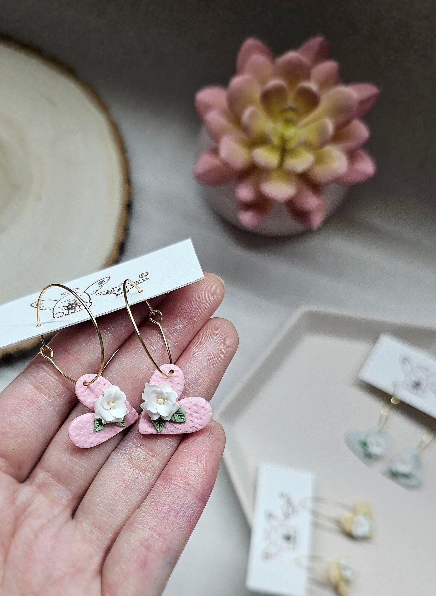 Heart Spring Floral Clay Hoops | Hypoallergenic | Polymer Clay Earrings