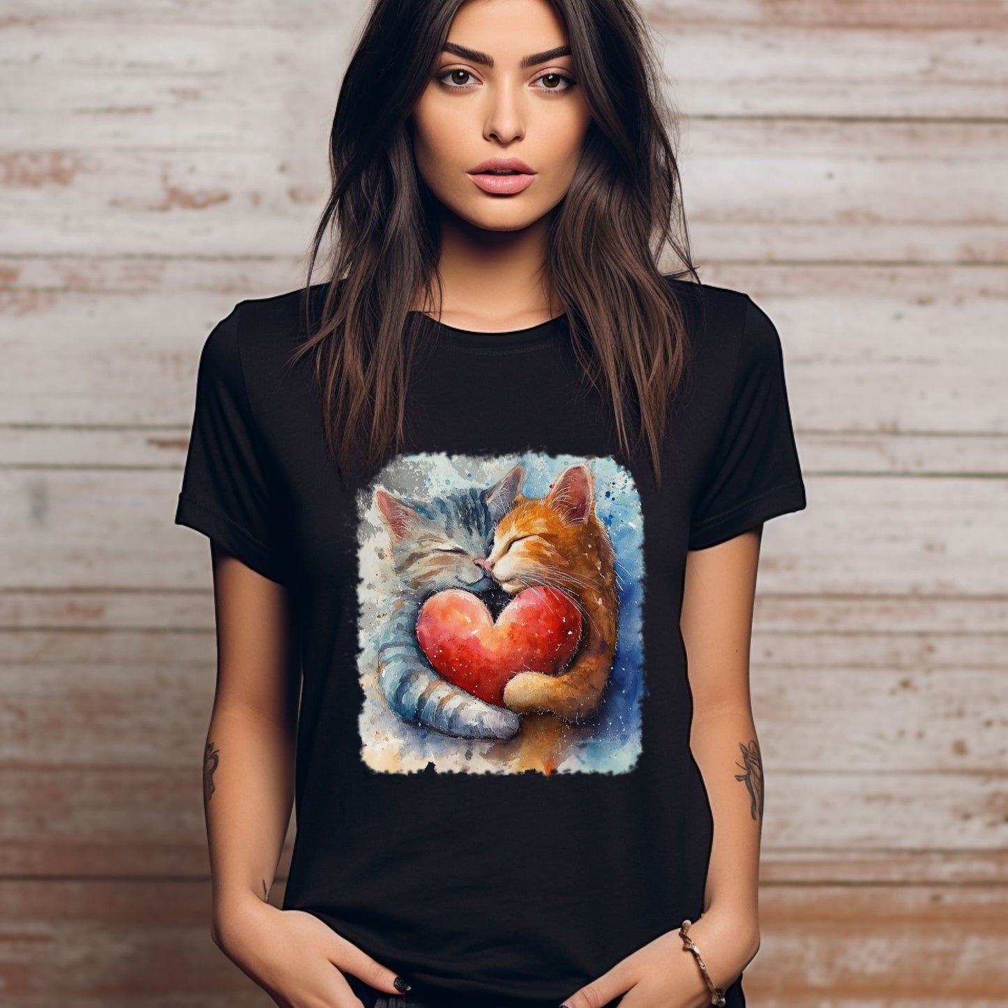 Heartfelt cats love png, Cats hugging a heart, Cats love svg, Cute cats png, Sublimation Design, T-shirt clip arts