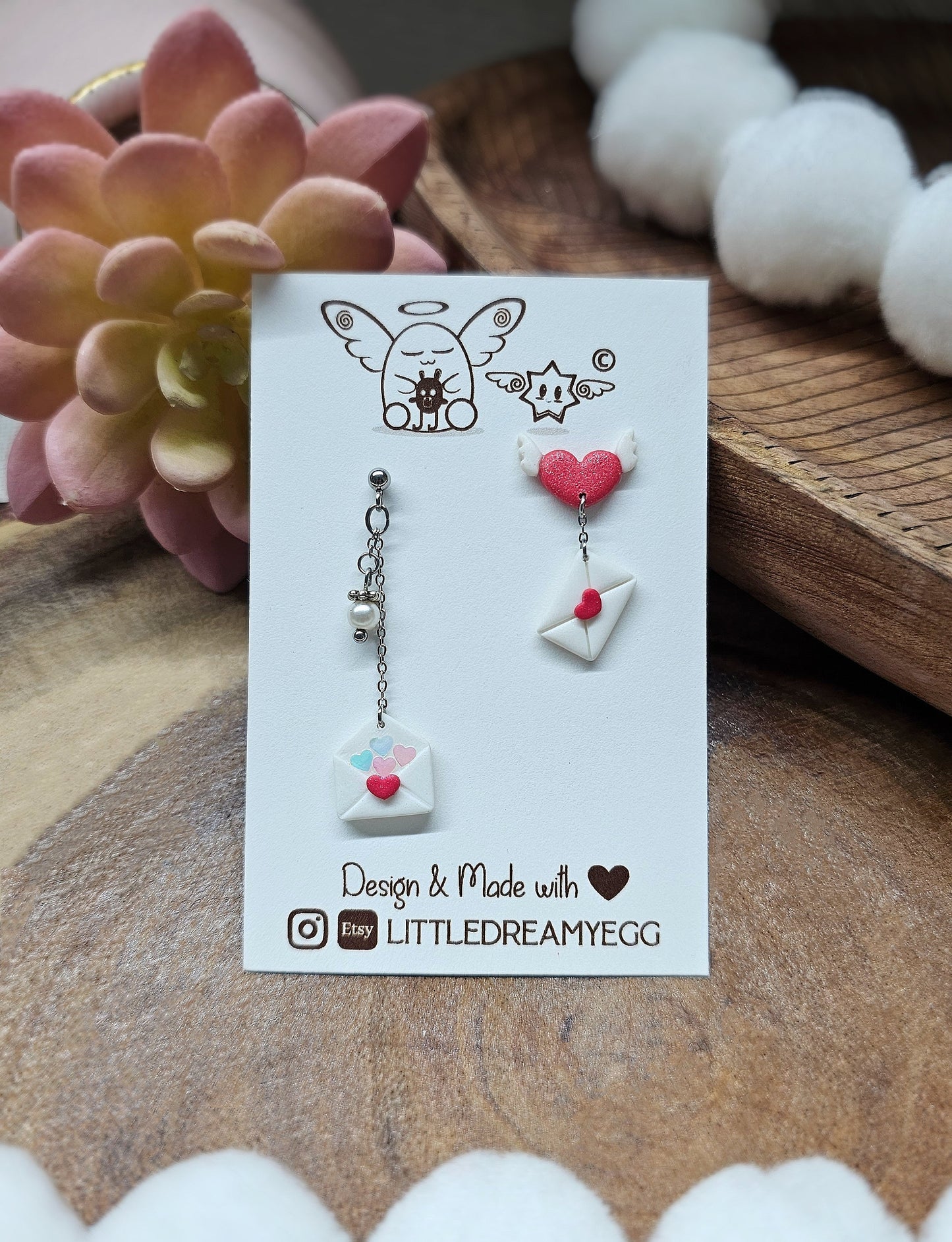 Valentine Envelopes Dangle Earrings |  Polymer Clay Earrings